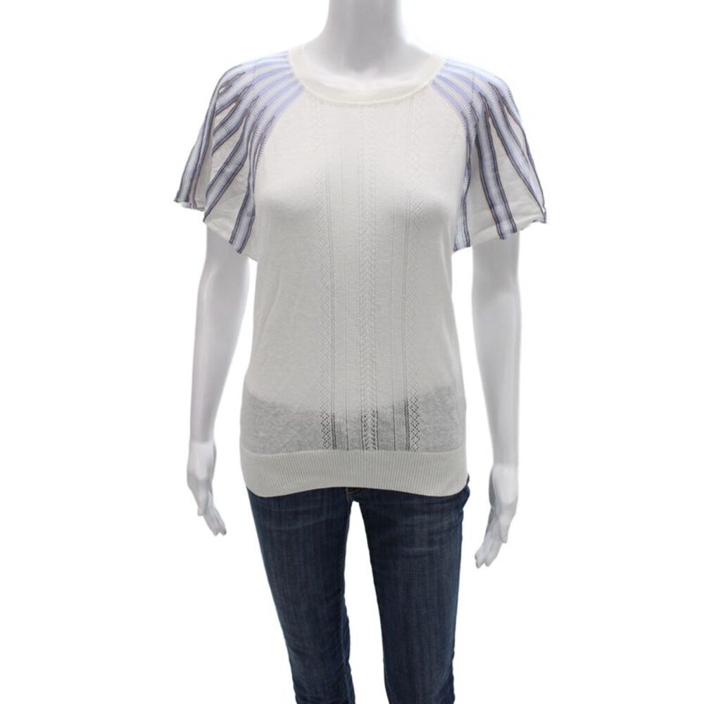 Sita Murt Women Striped Alpaca Blend Short Sleeve T Shirt White Size L